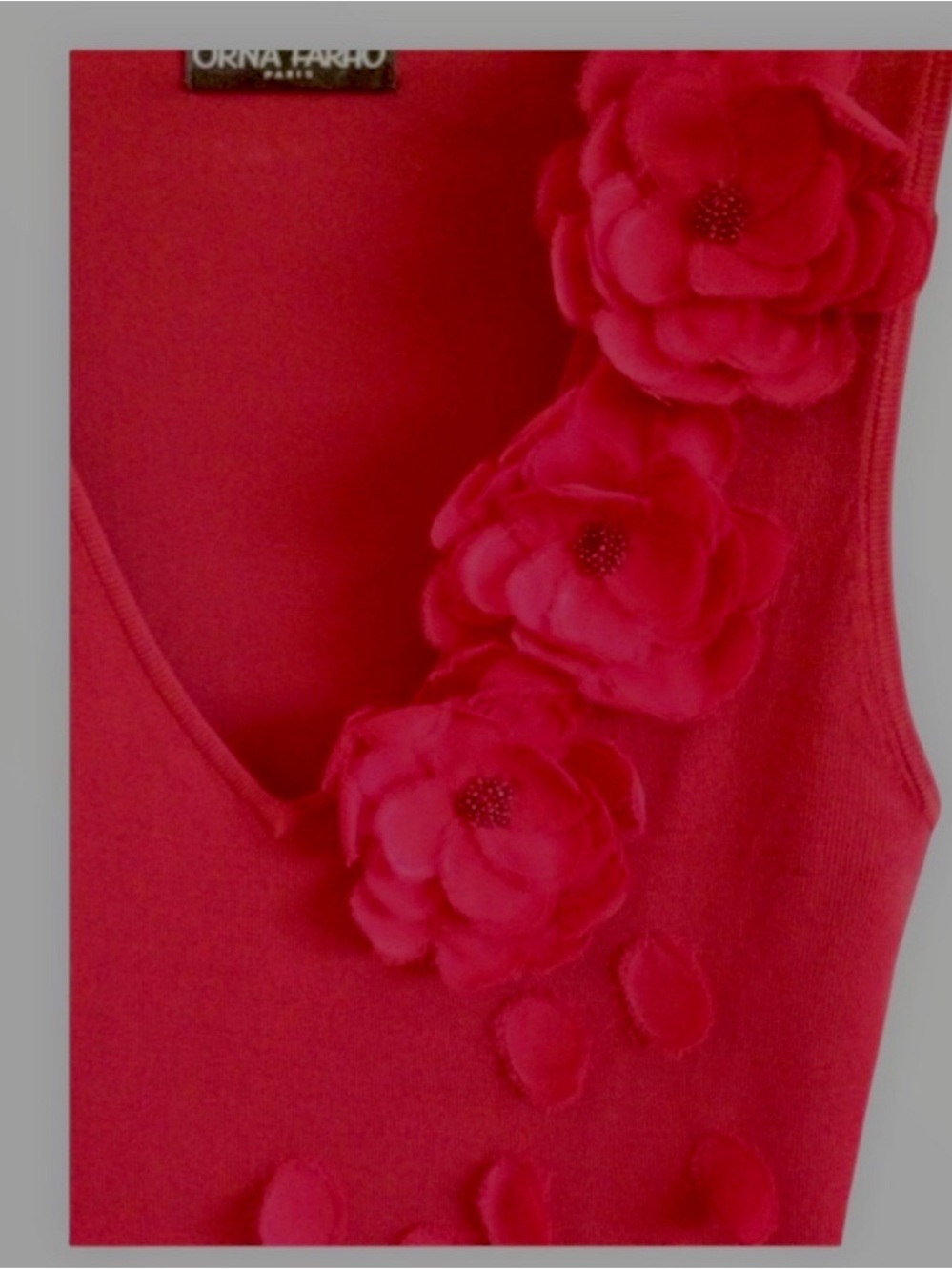 🔴 Sleeveless Red Floral Appliqué V-Neck Top - Picture 3 of 6